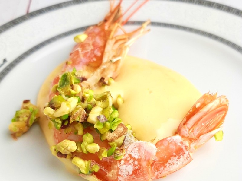 Gamberi, pistacchi e salsa&nbsp;rosa